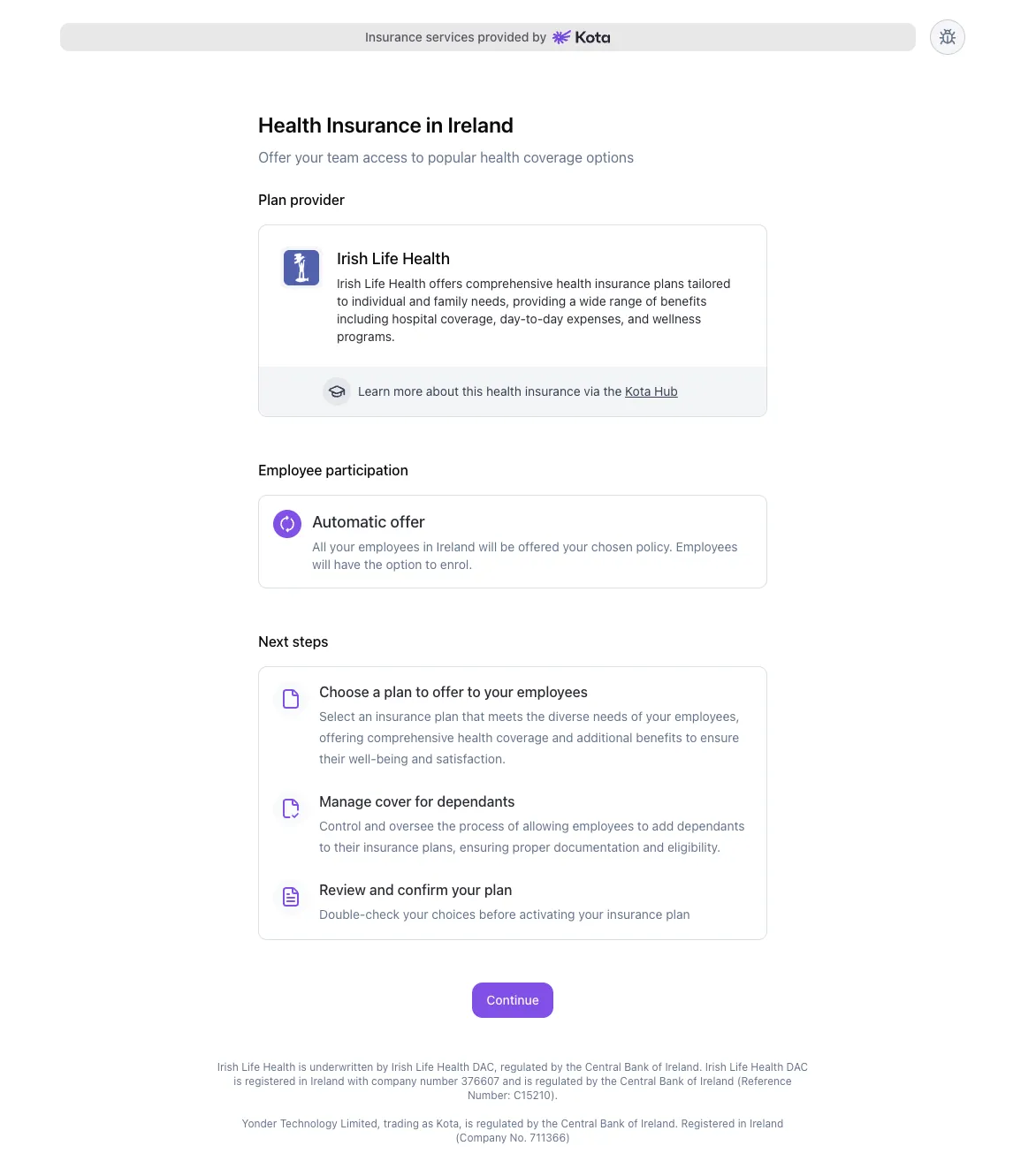 Employer health insurance setup in Ireland